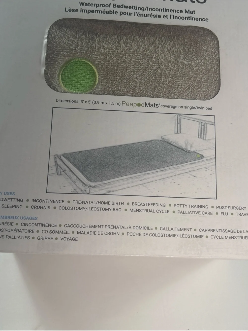 PeapodMats Waterproof Bedwetting & Incontinence Mat 3' x 5' Reusable Washable